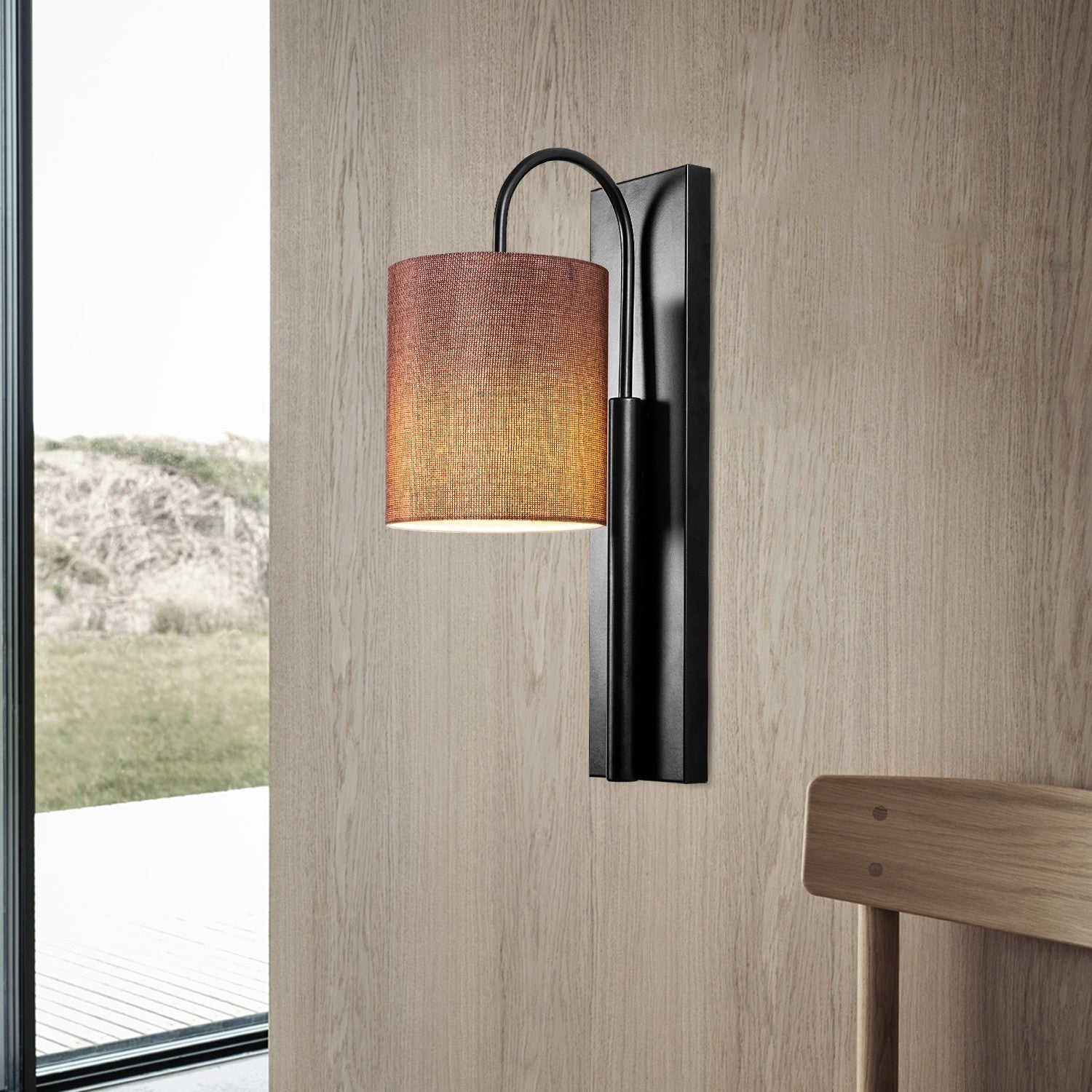 Lampa de perete Baston-3462, negru/maro, metal/material textil, 14x20x42 cm