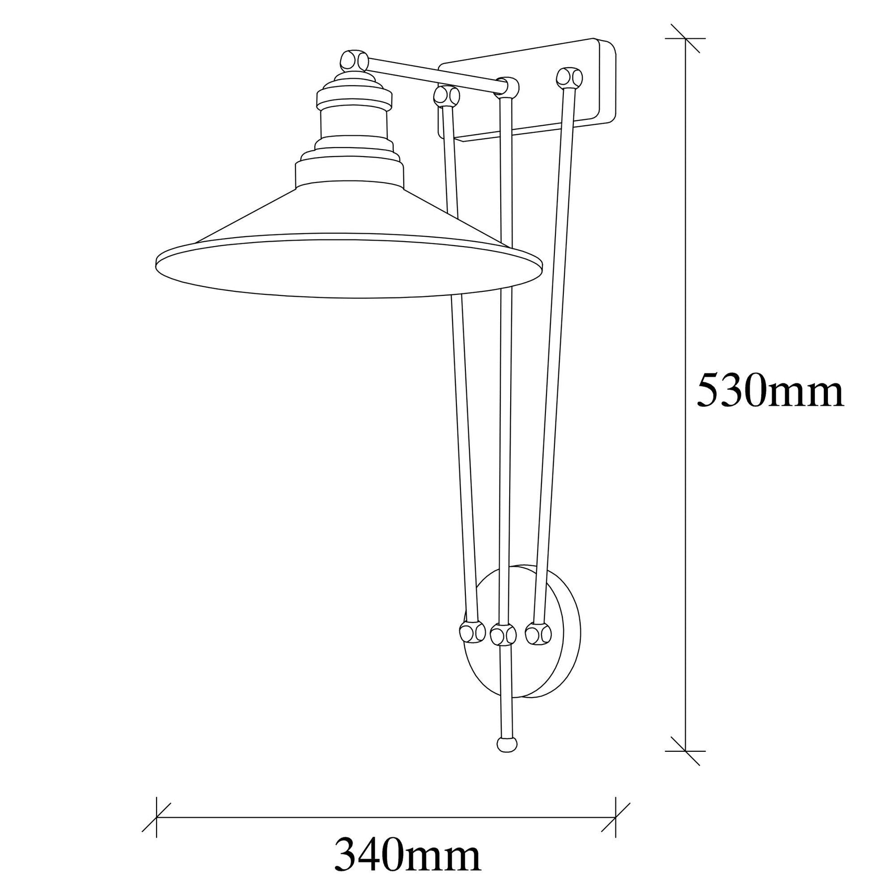 Lampa de perete 3744, negru, metal, 28x34x53 cm