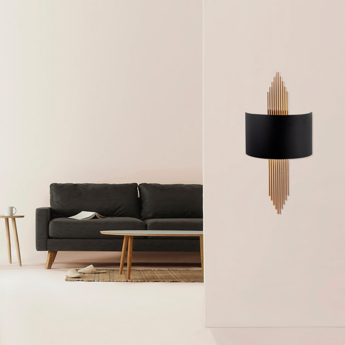 Aplica de perete 617 - A, metal, negru/auriu, forma curbata, 75x10x22 cm