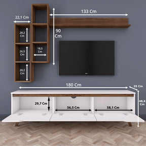 Set comoda TV si 3 rafturi M16-804, alb, PAL melaminat