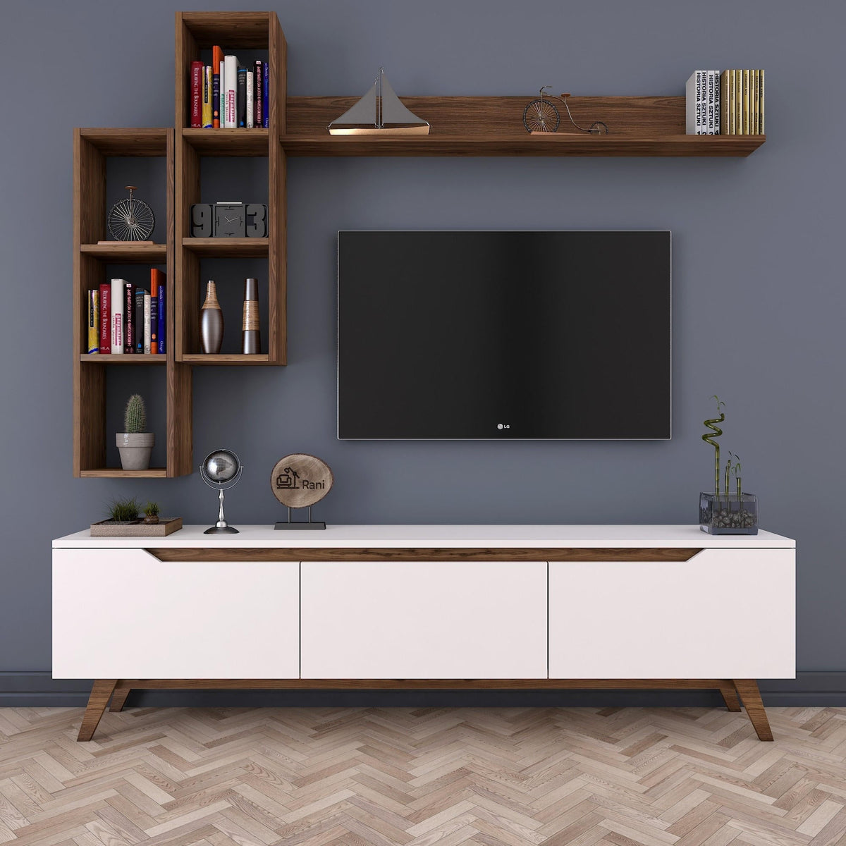Set comoda TV si 3 rafturi M16-804, alb, PAL melaminat
