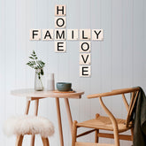 Decoratiune perete Scrabble, alb/negru, lemn, 95x95 cm
