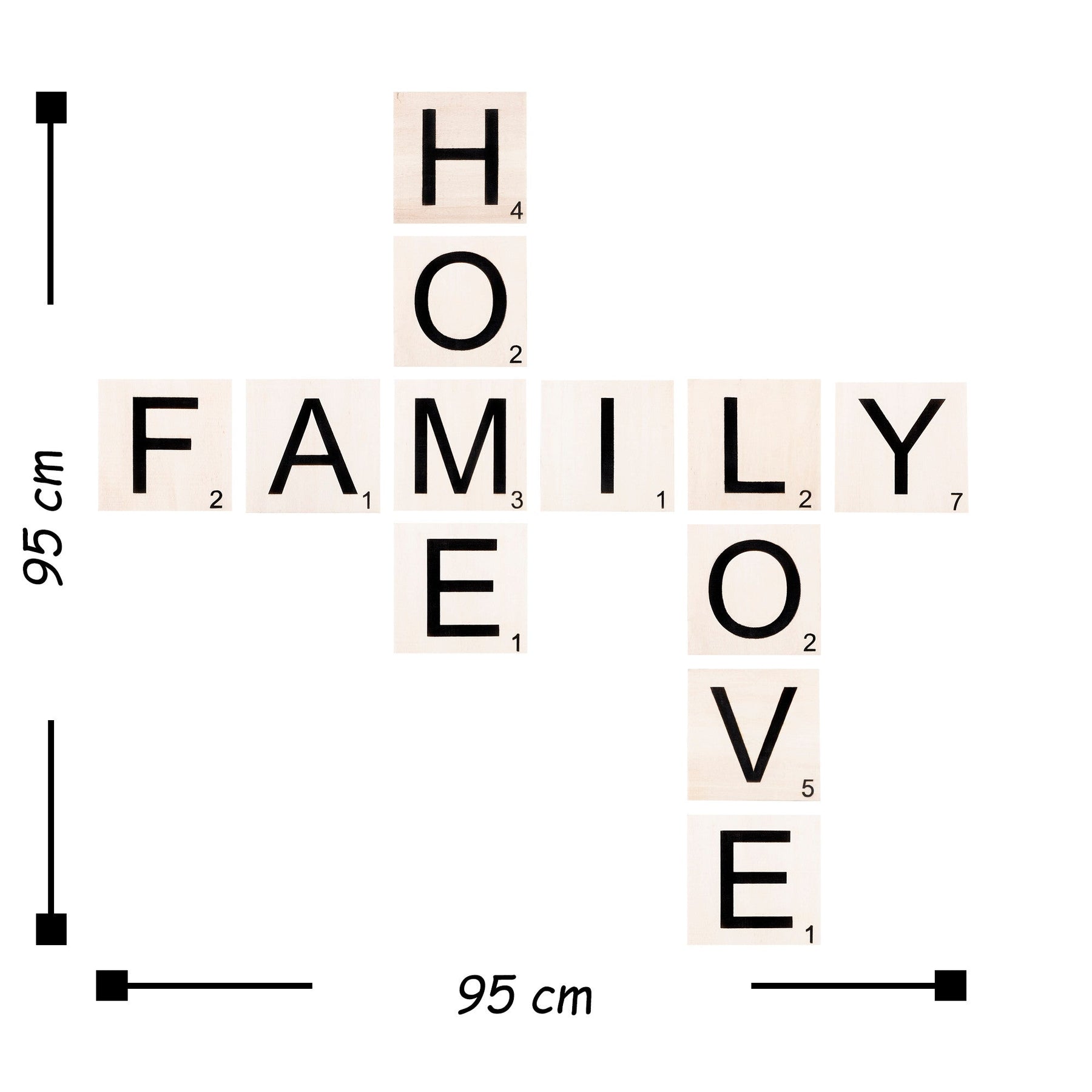Decoratiune perete Scrabble, alb/negru, lemn, 95x95 cm