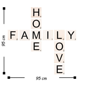 Decoratiune perete Scrabble, alb/negru, lemn, 95x95 cm