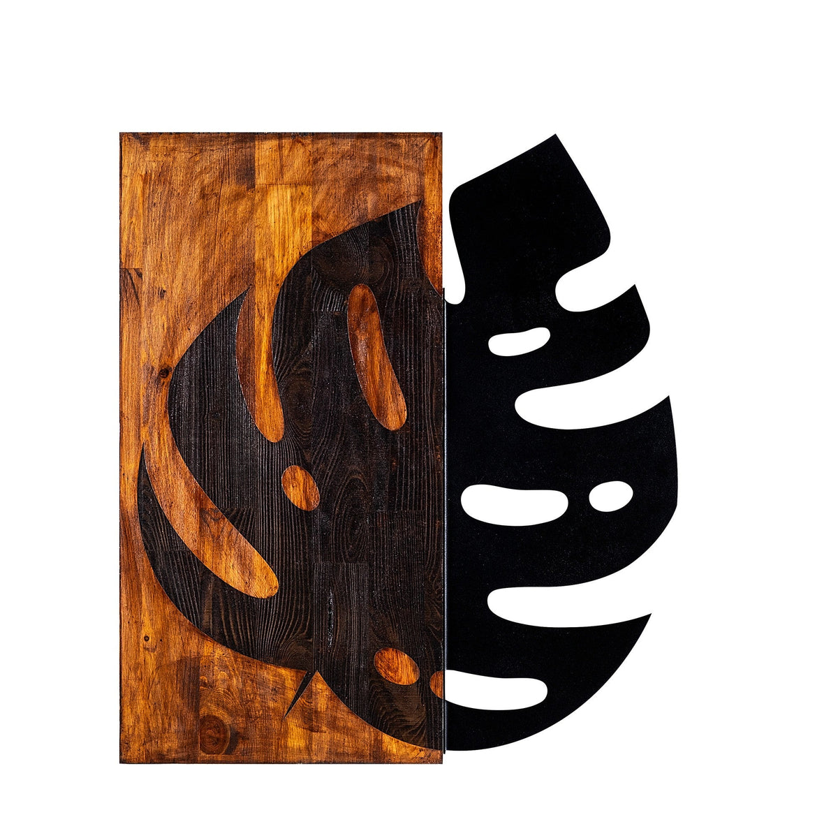 Accesoriu decorativ Leaf 2, negru/nuc, metal/lemn, 52x58 cm