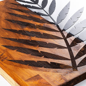 Accesoriu decorativ Leaf 3, nuc/negru, lemn/metal, 50x58 cm