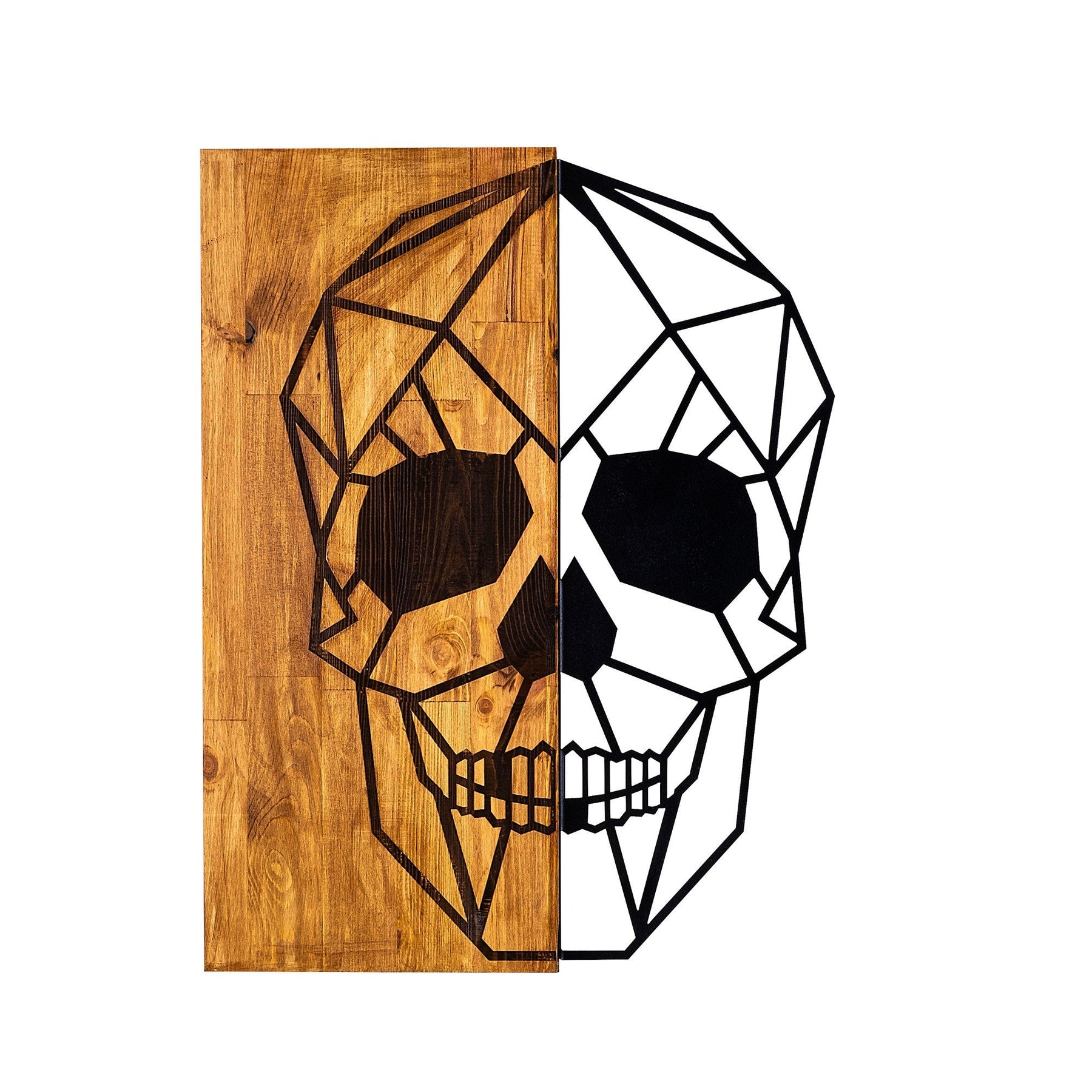 Decoratiune perete Skull, stejar/negru, lemn/metal, 44x58 cm