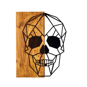 Decoratiune perete Skull, stejar/negru, lemn/metal, 44x58 cm