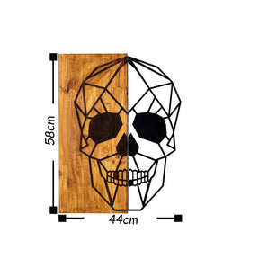 Decoratiune perete Skull, stejar/negru, lemn/metal, 44x58 cm