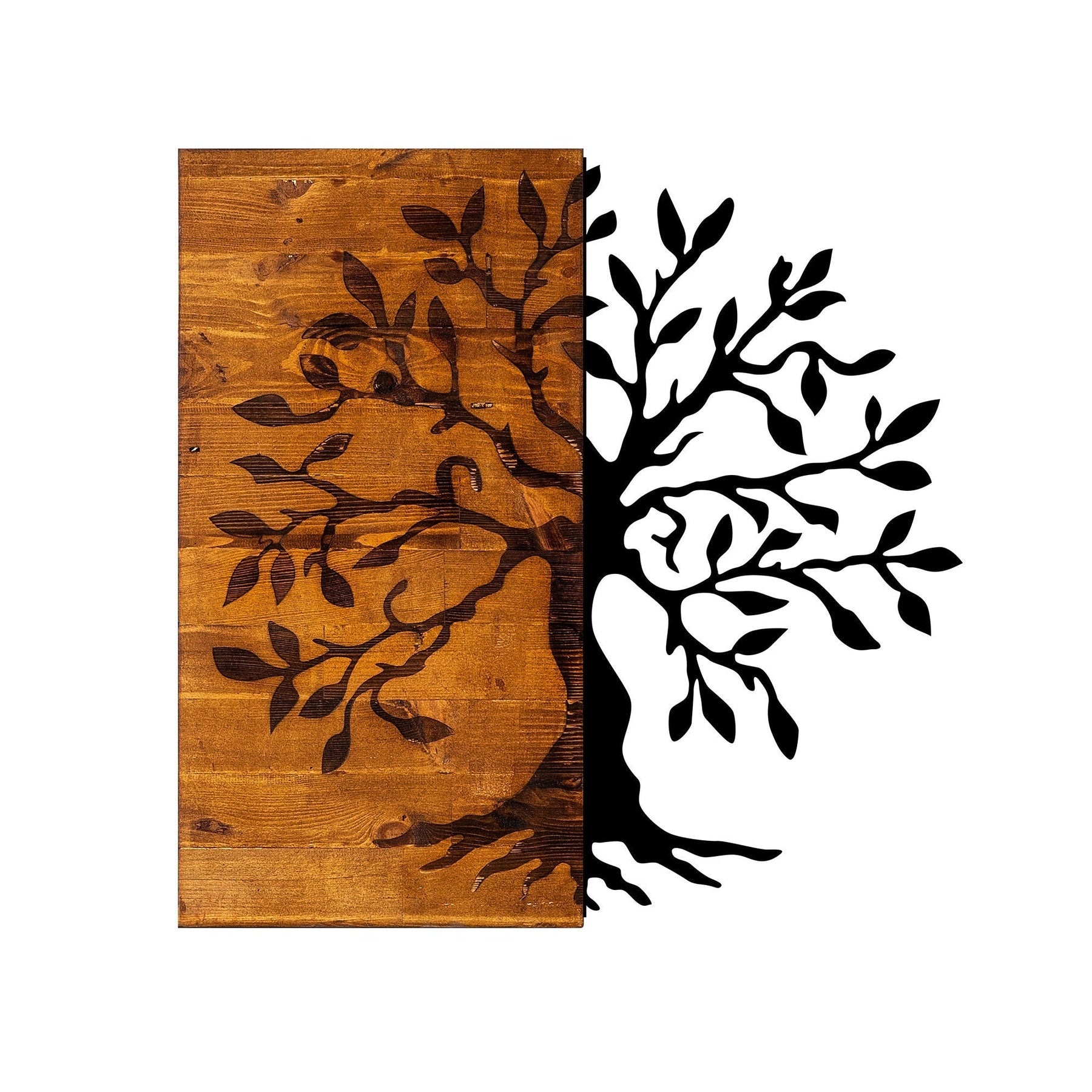 Decoratiune perete Agac, lemn/metal, model arbore, 58 x 58 cm