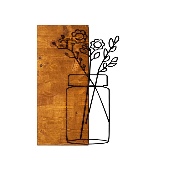 Accesoriu decorativ Cicek1, negru/stejar, lemn/metal, 40x58 cm