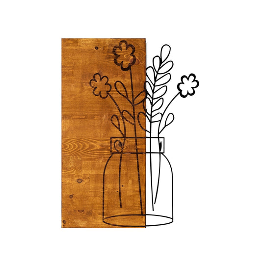 Accesoriu decorativ Cicek2, stejar/negru, lemn/metal, 41x58 cm