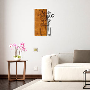 Accesoriu decorativ Cicek2, stejar/negru, lemn/metal, 41x58 cm