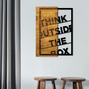 Decoratiune perete Think Out The Box, stejar/negru, lemn/metal, 42x58 cm