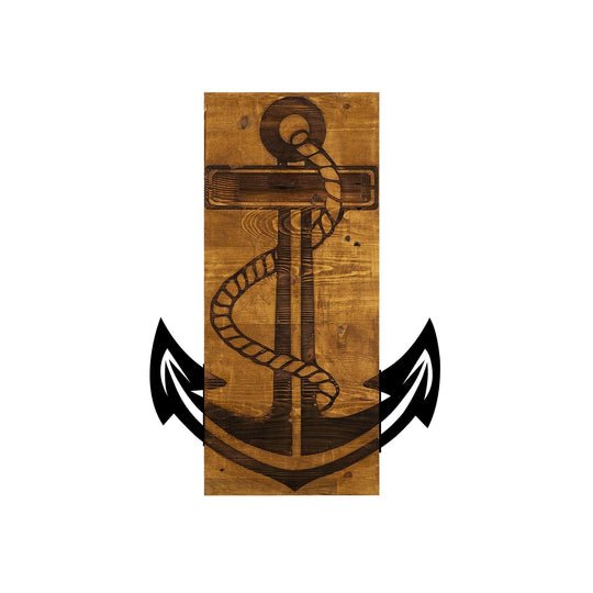 Accesoriu decorativ Anchor, negru/stejar, lemn/metal, 41x58 cm