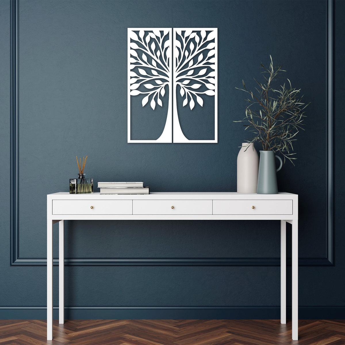 Accesoriu decorativ Ağaç 2, alb, lemn, 51x65 cm