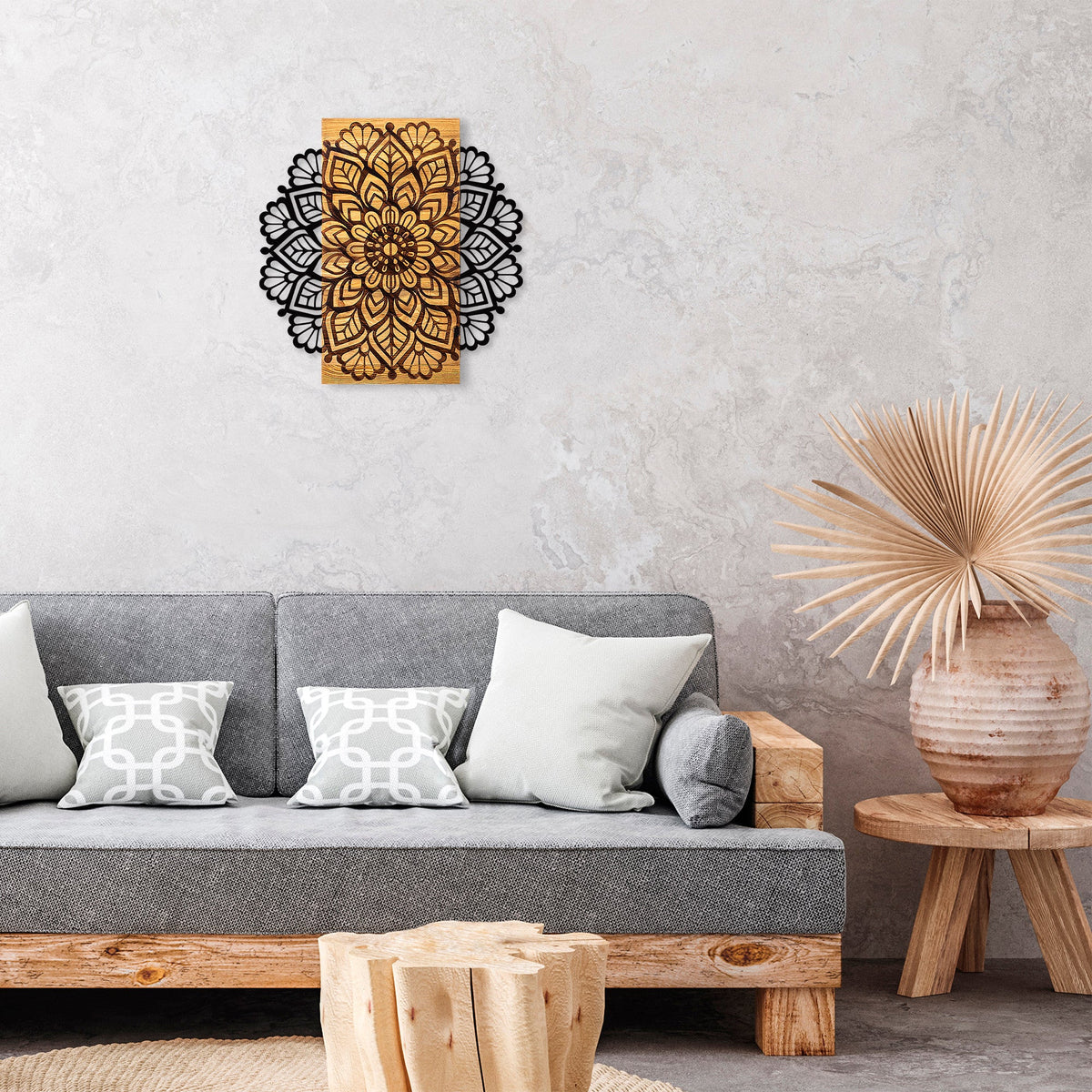 Accesoriu decorativ Msiala 2, negru/stejar, lemn/metal, 59x58 cm