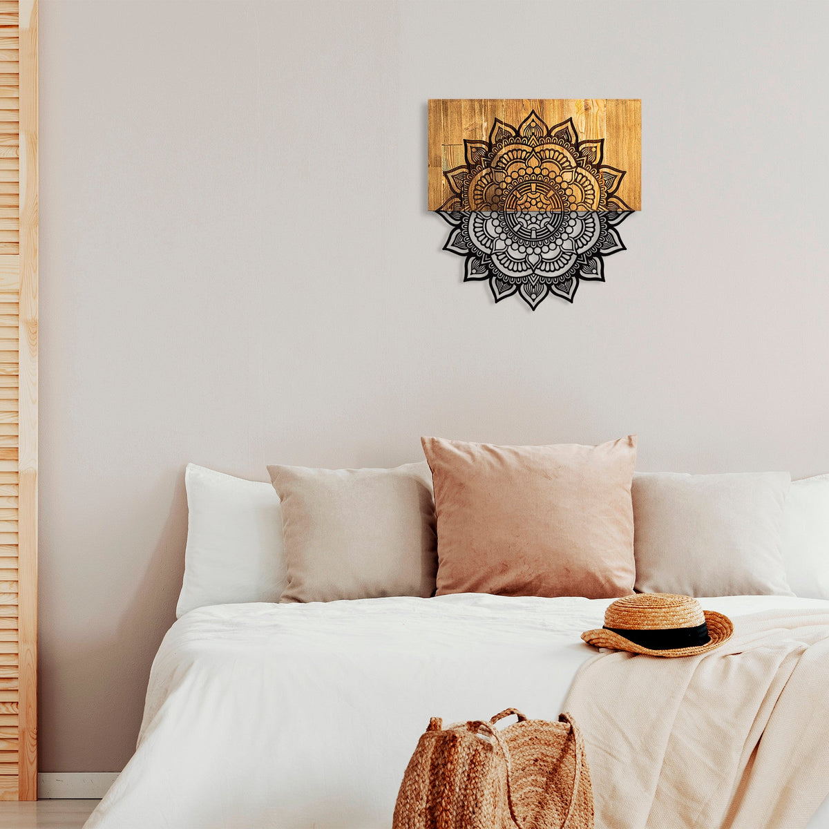 Accesoriu decorativ Msiala 4, negru/stejar, lemn/metal, 59x58 cm