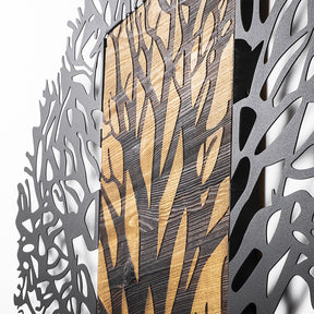 Decoratiune perete Tree 1, stejar/negru, lemn/metal, 93x3x86 cm