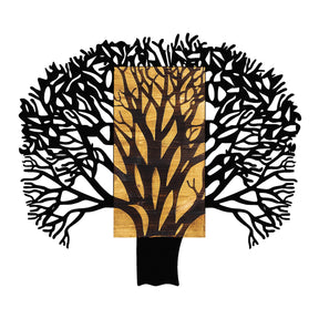 Decoratiune perete Tree 1, stejar/negru, lemn/metal, 93x3x86 cm