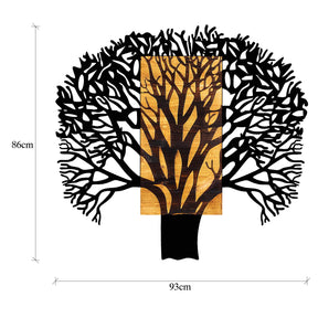 Decoratiune perete Tree 1, stejar/negru, lemn/metal, 93x3x86 cm