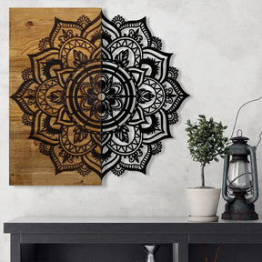 Decoratiune perete 899SKL2180, stejar/negru, lemn/metal, 59x3x58 cm