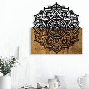 Decoratiune perete 899SKL2180, stejar/negru, lemn/metal, 59x3x58 cm