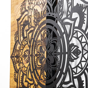 Decoratiune perete 899SKL2180, stejar/negru, lemn/metal, 59x3x58 cm