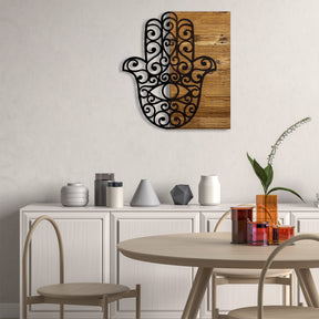 Accesoriu decorativ Hamse, negru/stejar, metal/lemn, 46x3x58 cm