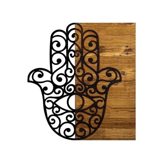 Accesoriu decorativ Hamse, negru/stejar, metal/lemn, 46x3x58 cm