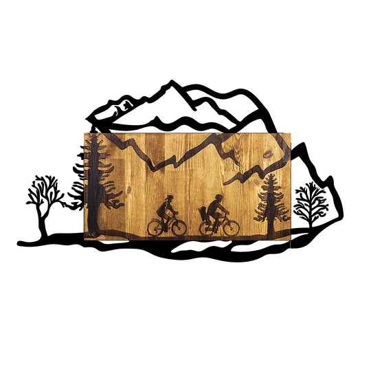 Accesoriu decorativ Bicycle Riding, negru/stejar, lemn/metal, 92x3x51 cm