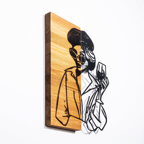 Decoratiune perete Woman 2, stejar/negru, lemn/metal, 39x3x50 cm