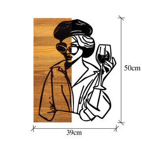 Decoratiune perete Woman 2, stejar/negru, lemn/metal, 39x3x50 cm