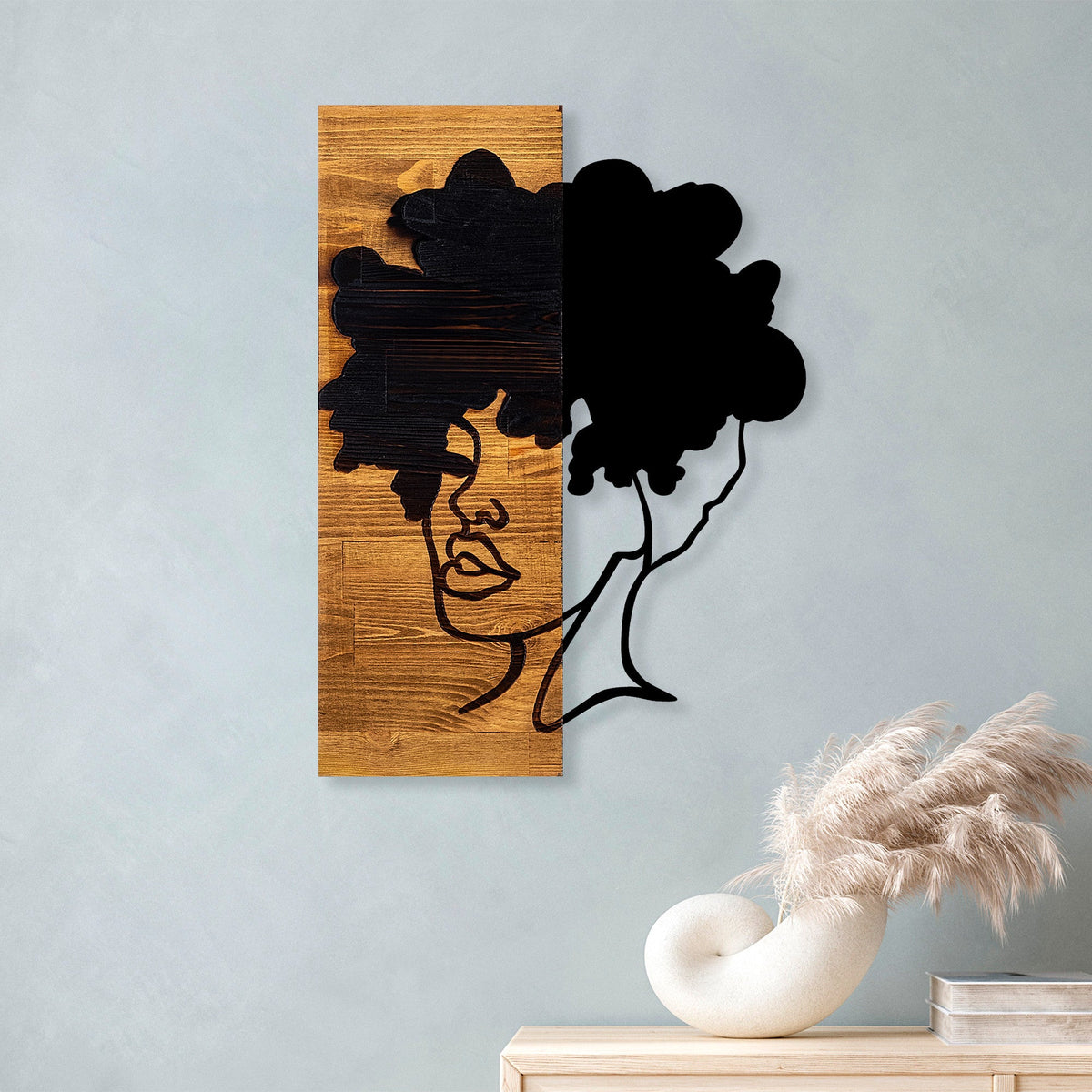 Accesoriu decorativ 899SKL2210, negru, lemn/metal, 35x3x50 cm