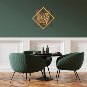 Decoratiune perete Tree v3, auriu, lemn/metal, 54x54 cm