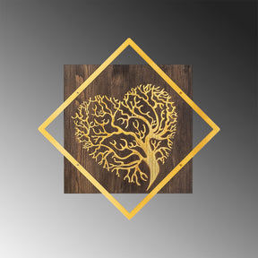 Decoratiune perete Tree v3, auriu, lemn/metal, 54x54 cm