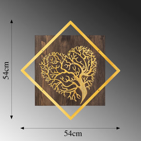 Decoratiune perete Tree v3, auriu, lemn/metal, 54x54 cm