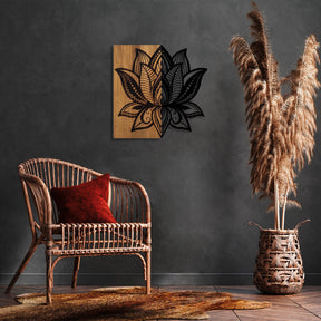 Accesoriu decorativ Lotus 10, negru/stejar, lemn/metal, 59x58 cm