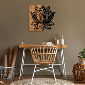 Accesoriu decorativ Lotus 10, negru/stejar, lemn/metal, 59x58 cm