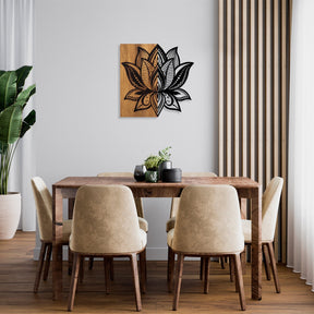 Accesoriu decorativ Lotus 10, negru/stejar, lemn/metal, 59x58 cm