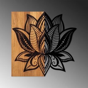 Accesoriu decorativ Lotus 10, negru/stejar, lemn/metal, 59x58 cm