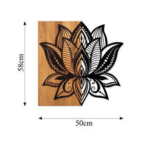 Accesoriu decorativ Lotus 10, negru/stejar, lemn/metal, 59x58 cm