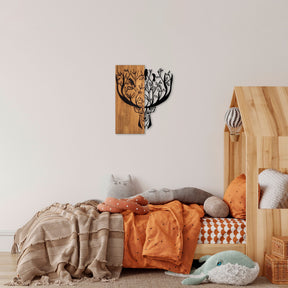Accesoriu decorativ Deer 1, negru/stejar, lemn/metal, 49x58 cm