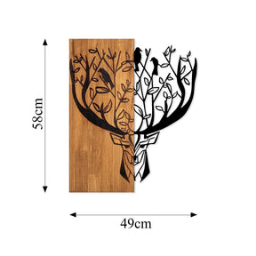Accesoriu decorativ Deer 1, negru/stejar, lemn/metal, 49x58 cm
