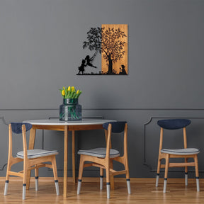 Decoratiune perete 899SKL2406, stejar/nergu, lemn/metal, 59x58 cm