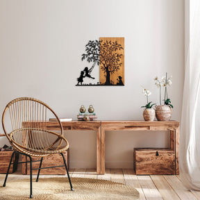 Decoratiune perete 899SKL2406, stejar/nergu, lemn/metal, 59x58 cm