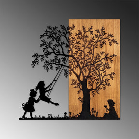 Decoratiune perete 899SKL2406, stejar/nergu, lemn/metal, 59x58 cm