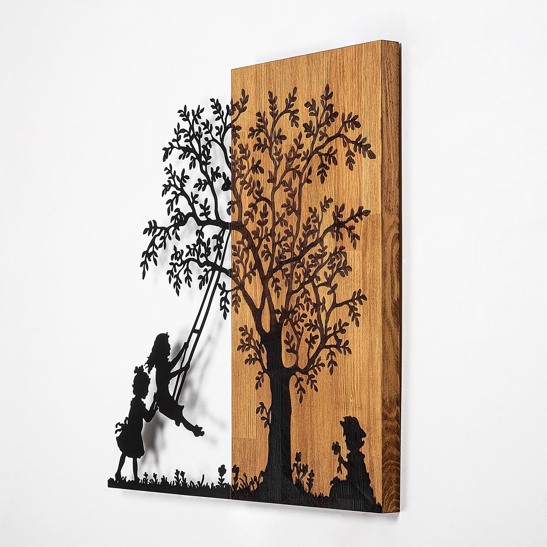 Decoratiune perete 899SKL2406, stejar/nergu, lemn/metal, 59x58 cm