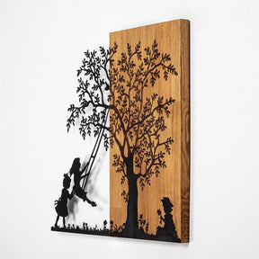 Decoratiune perete 899SKL2406, stejar/nergu, lemn/metal, 59x58 cm
