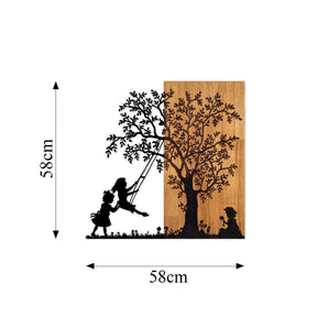 Decoratiune perete 899SKL2406, stejar/nergu, lemn/metal, 59x58 cm